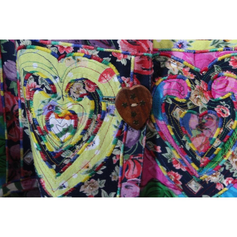 *Flawed* Sandy Starkman Embroidered Jacket Heart Floral Small Art to Wear Boho - Picture 5 of 16